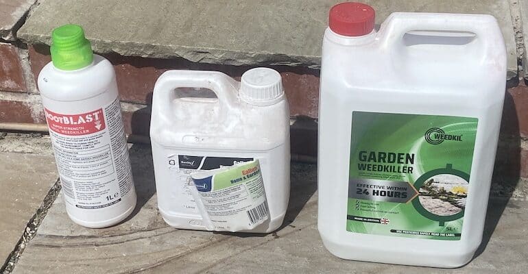 Best weekillers for driveways after testing including professional grade weedkillers which includes Gallup glyphosate weedkiller, Rootblast glyphosate weedkiller and WeedKil Fast Acting Weed Killer which is safe for pets and children after its dry