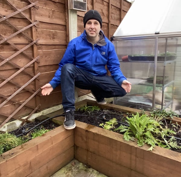 Automatic watering system setup in raised bed in my garden