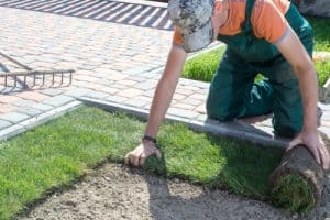 Lawn edging made from brick pavers