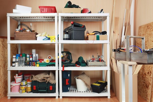 shelving with tools on