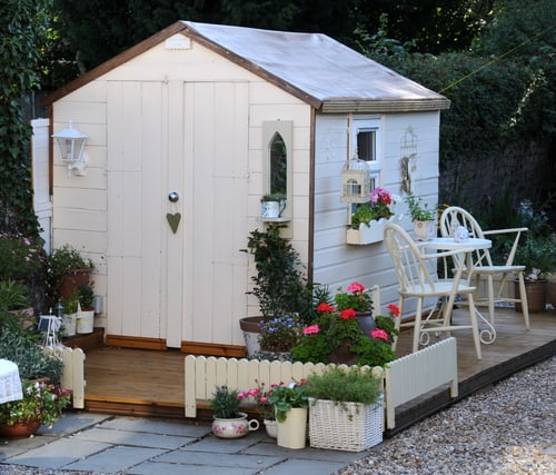 Shed newly painted to protect it from rot