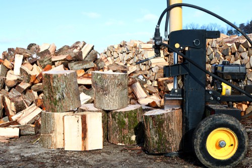 Petrol log splitter being tested