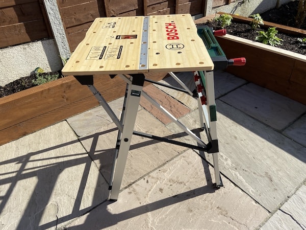 Bosch PWB 600 Portable Work Bench side view with aluminium frame