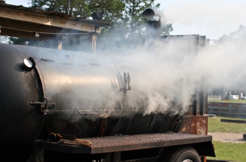 Hot BBQ smoker with white smoke