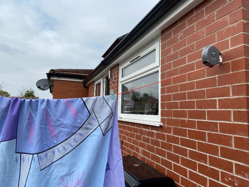 Washing line in use with bedding