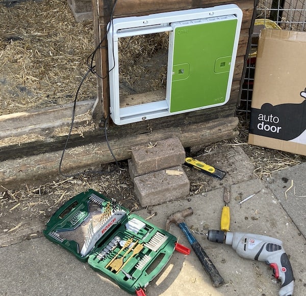 Bosch drill bit set come in handy when installing chicken coop door