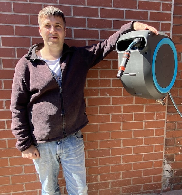 John with the Gardena auto reel during testing