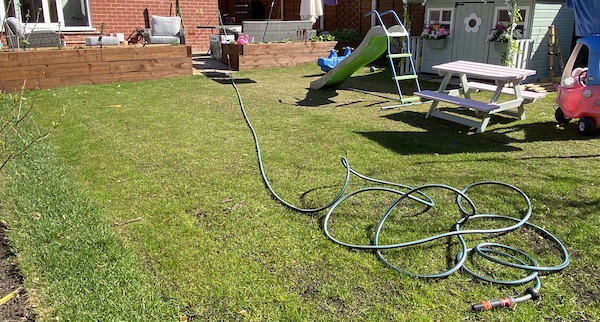 Gardena hose reel unwinded ready to use