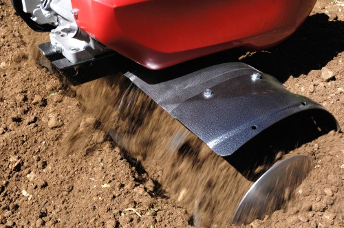 Petrol Rotavator working soil ready for planting