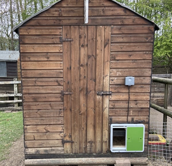 The shed was assembled on a grid shed base kit and an automatic chicken door I fitted