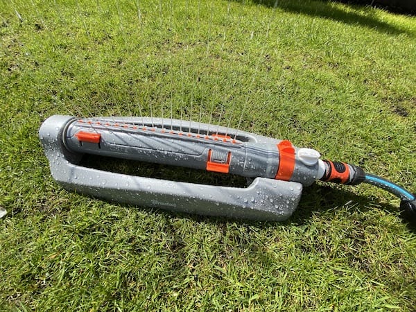 The metal Costwise Pro Oscillating Bar Sprinkler has plenty of setting to fine tune watering area