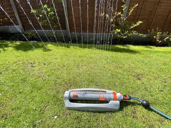 In the picture below, you can see the sprinkler is set to water to the left and straight up.