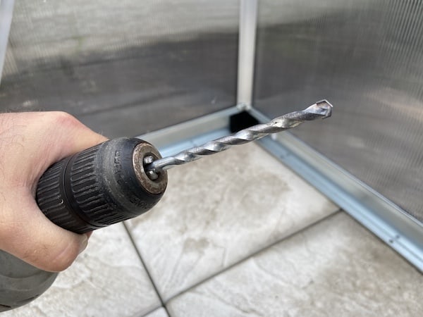 8mm drill bit used for drilling holes to secure greenhouse to patio