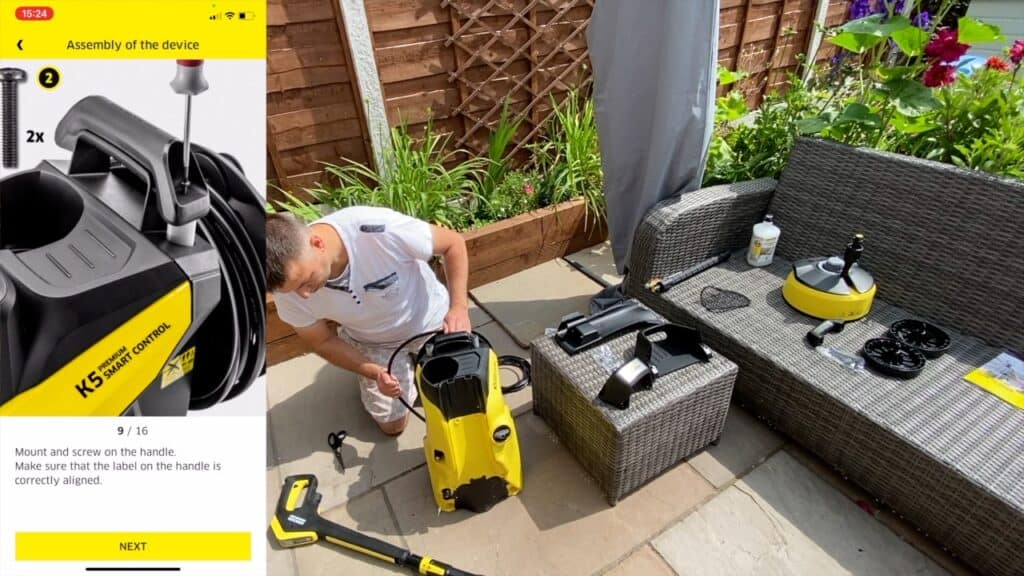 Install the app first before assembling the pressure washer as it walks you through assembly step by step
