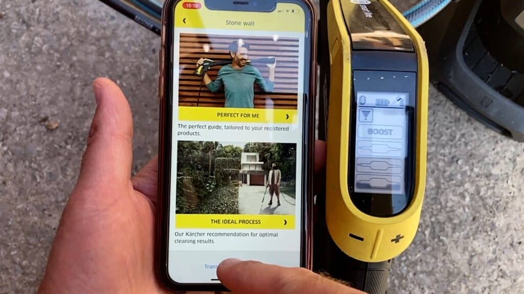 Selecting what I will be cleaning on the app for the Karcher pressure washer