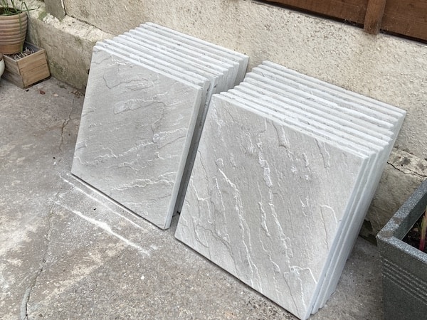 44cm x 42cm paving flags used to build greenhouse base