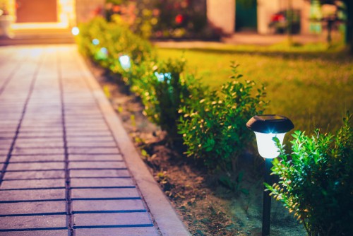 Solar garden lights used to highlight path