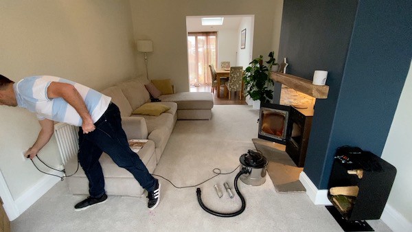 Plugging in ash vacuum with longer powder cord than most models