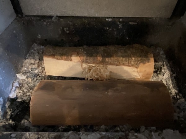 Adding to log to the stove before adding kindling
