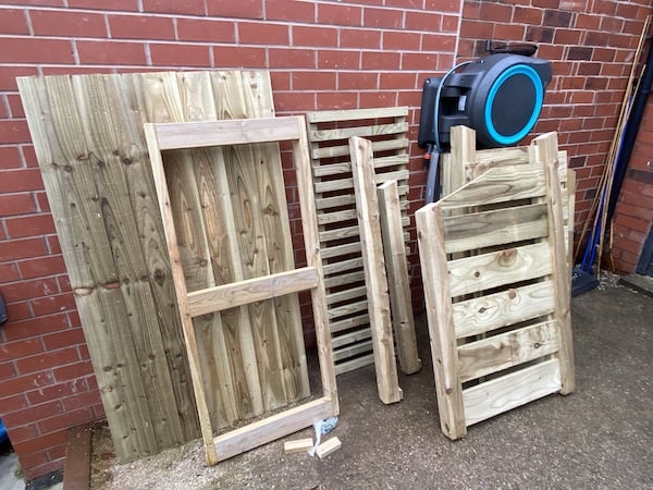 Log store made from quality pressure treated timber before being assembled