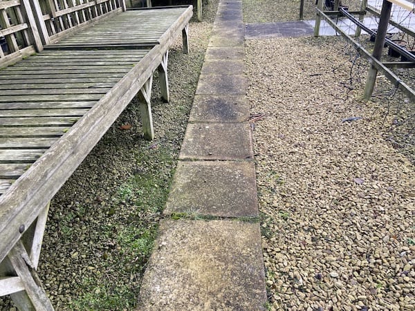 Path before applying smartseal extreme patio cleaner