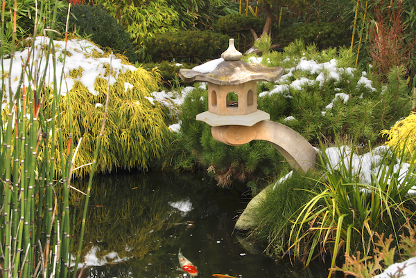 Pond prevented from freezing over to protect koi during freezing temperatures