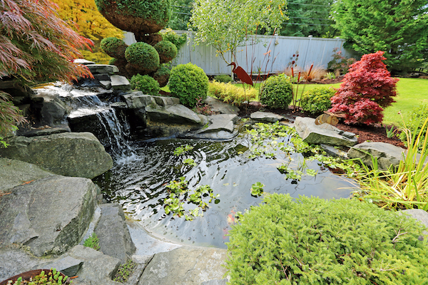 Pond which uses pond heater to stop it freezing over in winter