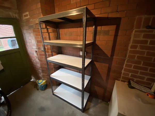 Storalex garage shelving fully assembled with MDF shelves