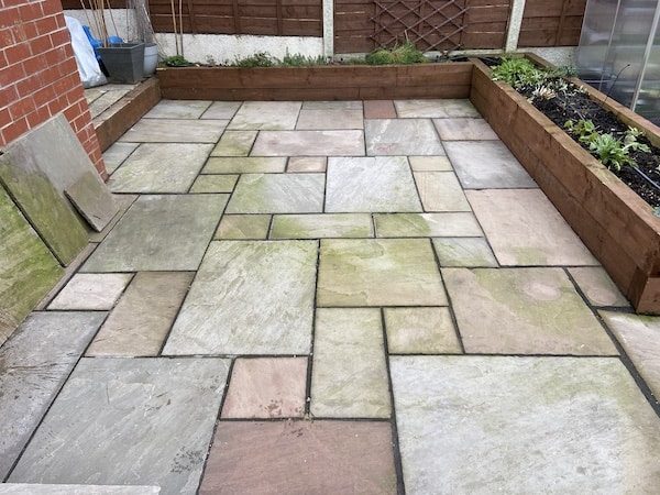 York stone patio before treating with Ultima Plus patio cleaner