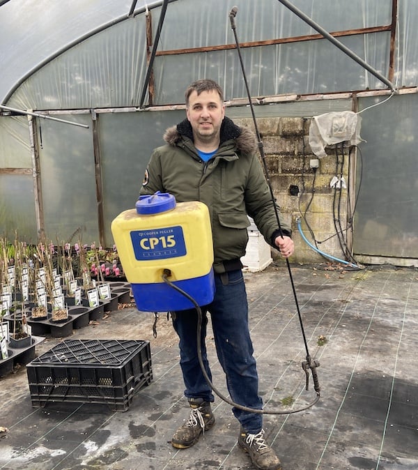 Cooper Pegler Classic CP15 15L Knapsack Sprayer which I use around the nursery for spraying pesticides, fungicides and weedkillers.