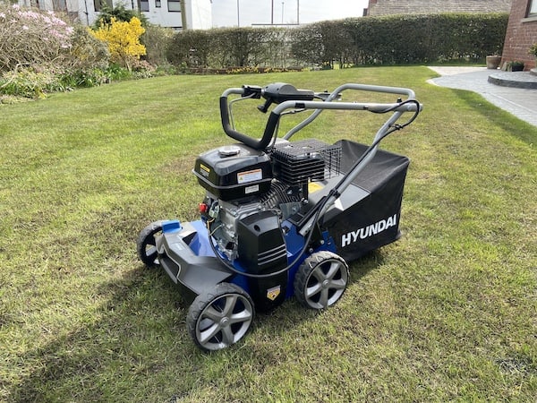 Hyundai petrol scarifier with handles folded down