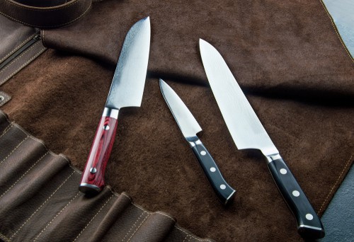 Excellent set of Japanese chef's knives from Damascus steel