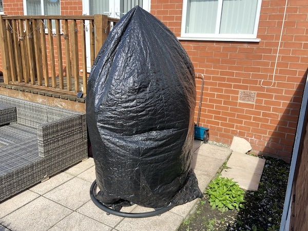 My protective waterproof cover for swinging egg chair