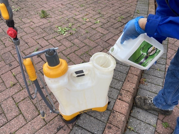 Pouring RTU weedkiller into sprayer