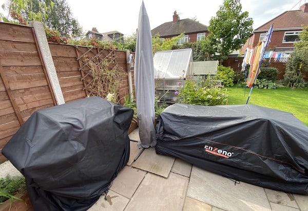 A few of the different outdoor furniture covers I have been testing over the last 2 years