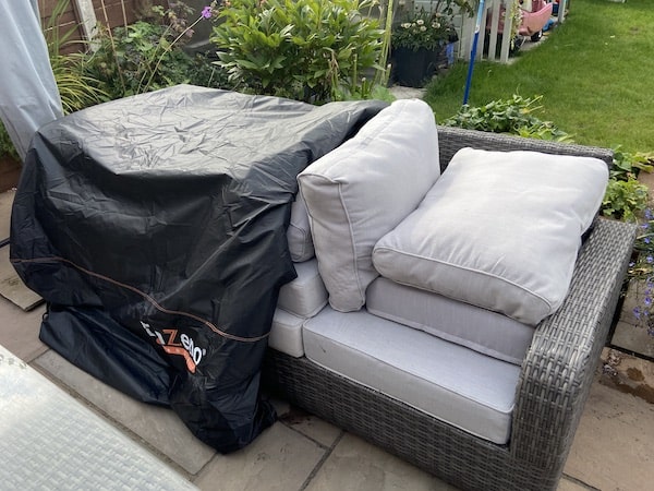 Using the EnZeno outdoor furniture covers to protect cushion over summer and wicker furniture over winter as well