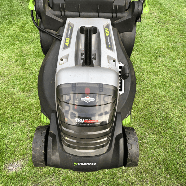 Murray 36V Lithium-Ion 44cm Cordless Lawnmower from the front top