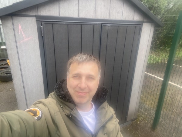 A large plastic garden storage shed my wife uses at the children's nursery