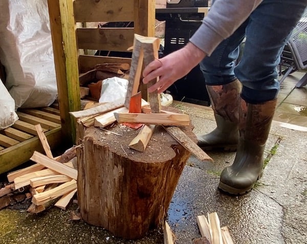 splitting firewood to make kindling and testing different tools